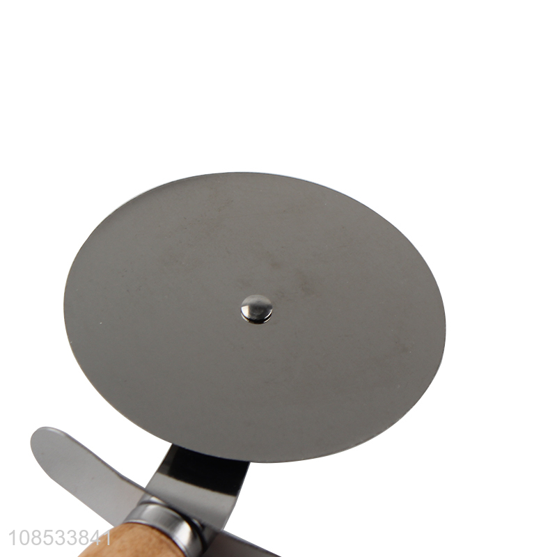 Wholesale stainless steel pizza cutter pizza slicer with wooden handle
