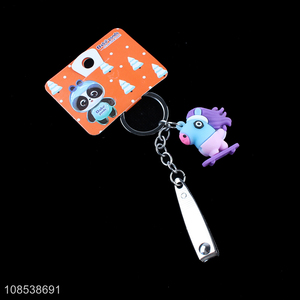 Factory supply cute cartoon silicone key chain with nail clipper