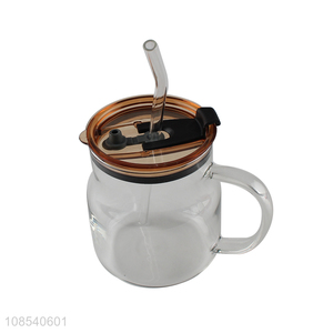 Yiwu market household glass water mug milk cup with straw