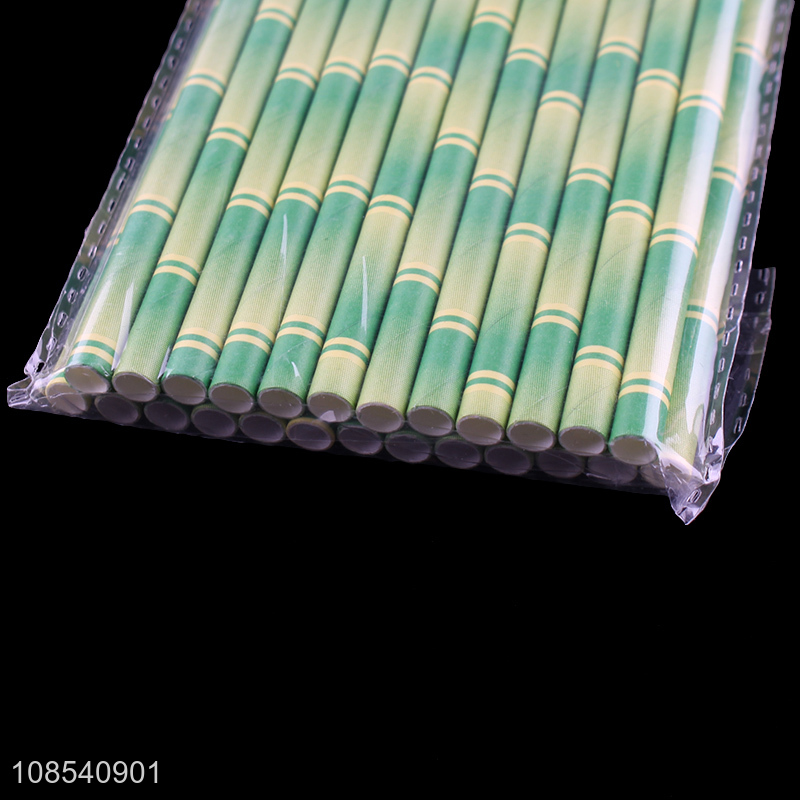 New product creative bamboo print paper straws party drining straws