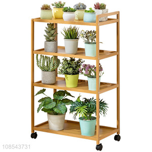 Hot selling indoor outdoor 5-tier bamboo plant stands with wheels