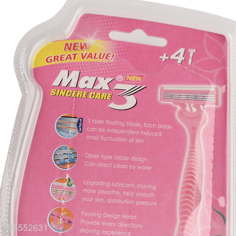 Hot sale 3 blades disposable razors with lubricating strip for women