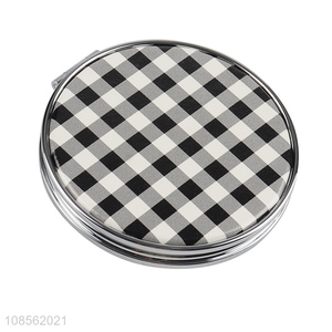 Factory supply round folding makeup mirror with check pattern