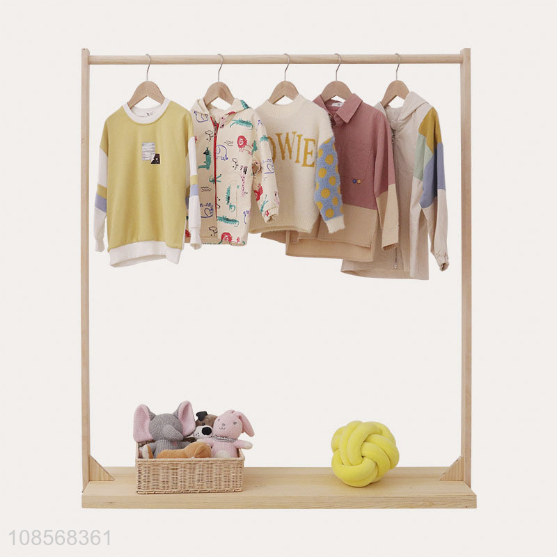 Low price bedroom wooden clothes storage rack for household