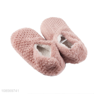 High quality pink girls plush home slippers for winter