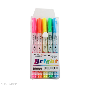 Good quality 5pcs plastic highlighter pens school supplies