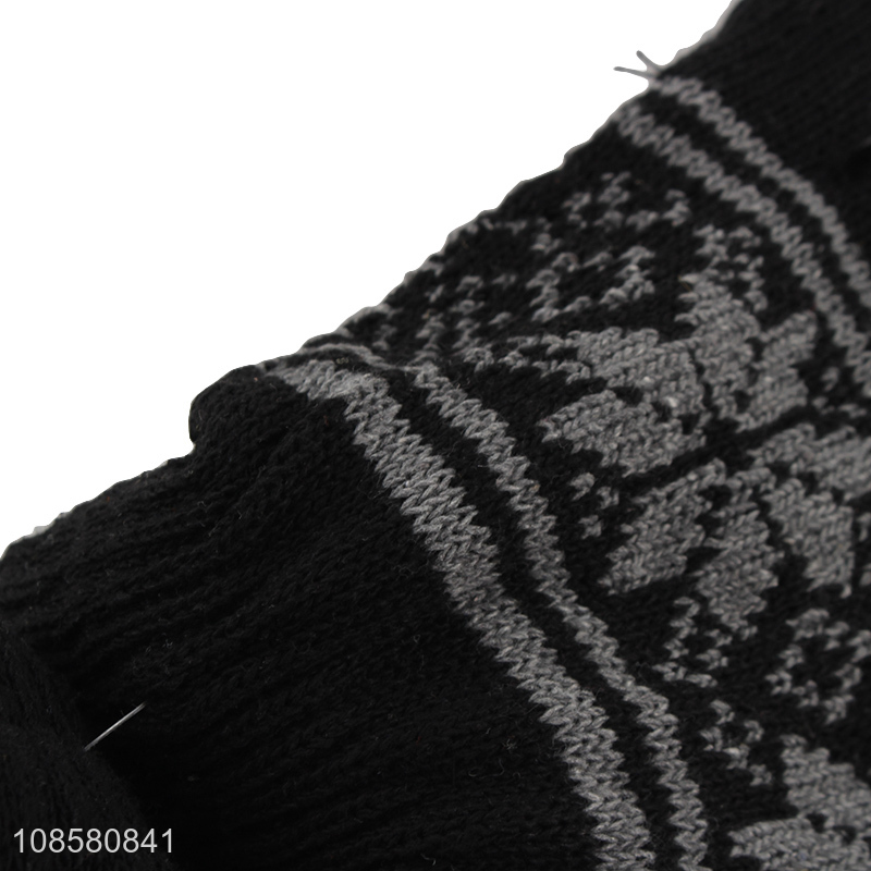 Wholesale men gloves snowflake pattern double layer knitted gloves