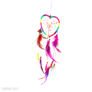 Hot items colourful heart shape feather dream catcher wholesale