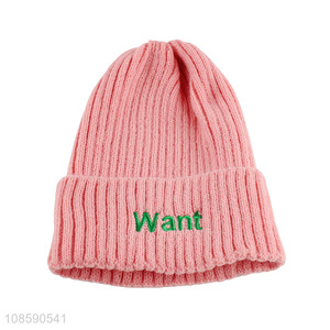 Custom embroidery knitted beanie hat skull cap for women girls