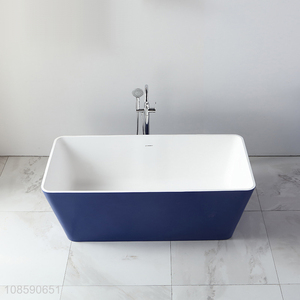 New design blue freestanding artificial stone bathtub adult bathtub