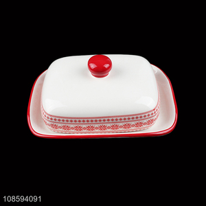 High quality glossy ceramic butter keeper butter dish with lid