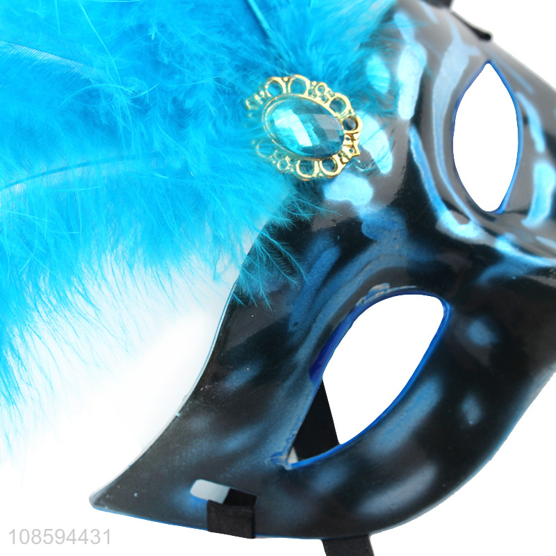 Best selling blue dancing party mask half face mask with feather