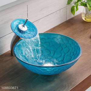 Factory supply artistic round bowl sink glass bathroom sink set