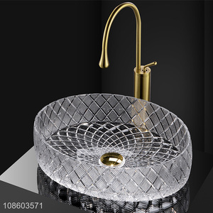 High quality glass vessel sink above counter bathroom sink set