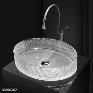 New products clear artisitic glass vanity countertop sink set