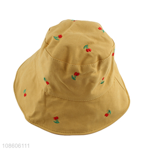 Wholesale cherry embroidered reversible bucket hat fisherman hat for kids