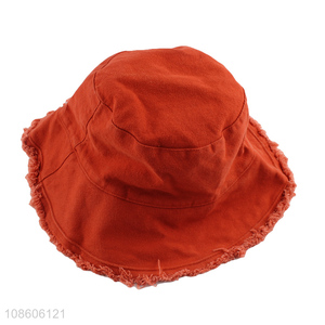 New product plain color unisex wide brimmed fringed bucket hat sunhat