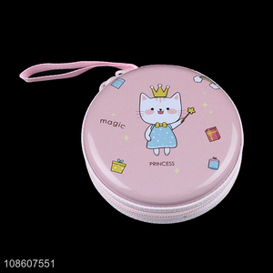 Yiwu market tinplate mini round coin purse with zipper
