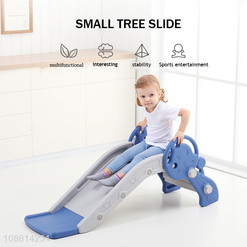 Good price indoor outdoor plastic tree slide toy with basketball hoop