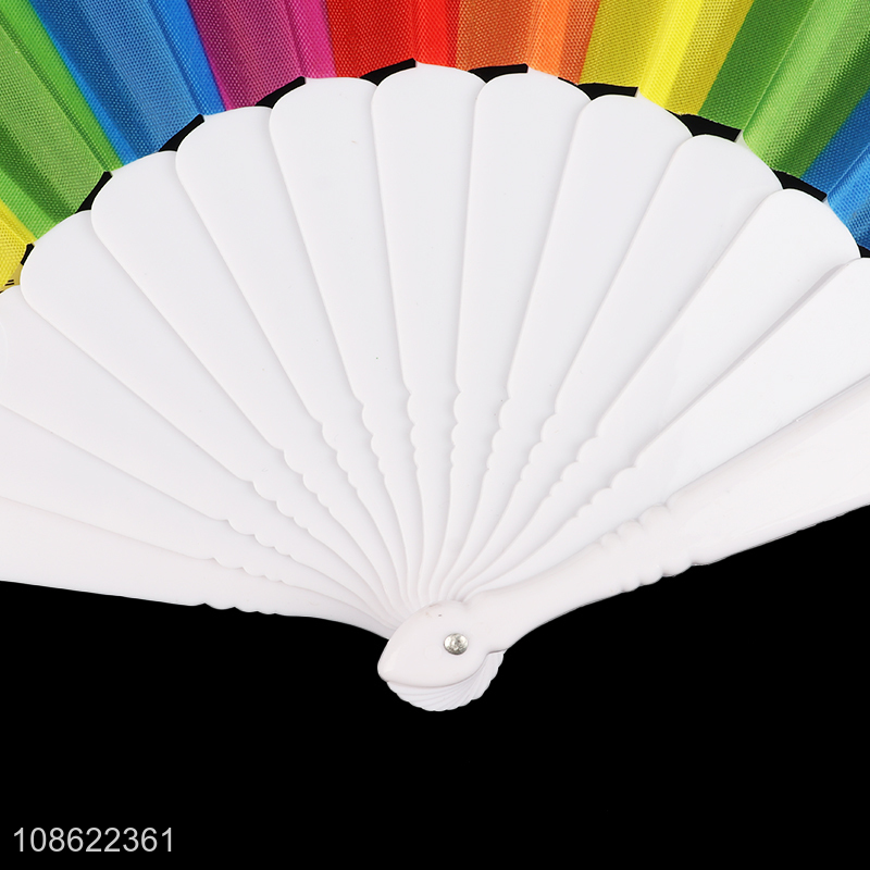 Factory supply rainbow color plastic folding hand fan for sale