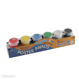 Wholesale 6 colors washable poster paints with <em>paint</em> <em>brush</em> for kids