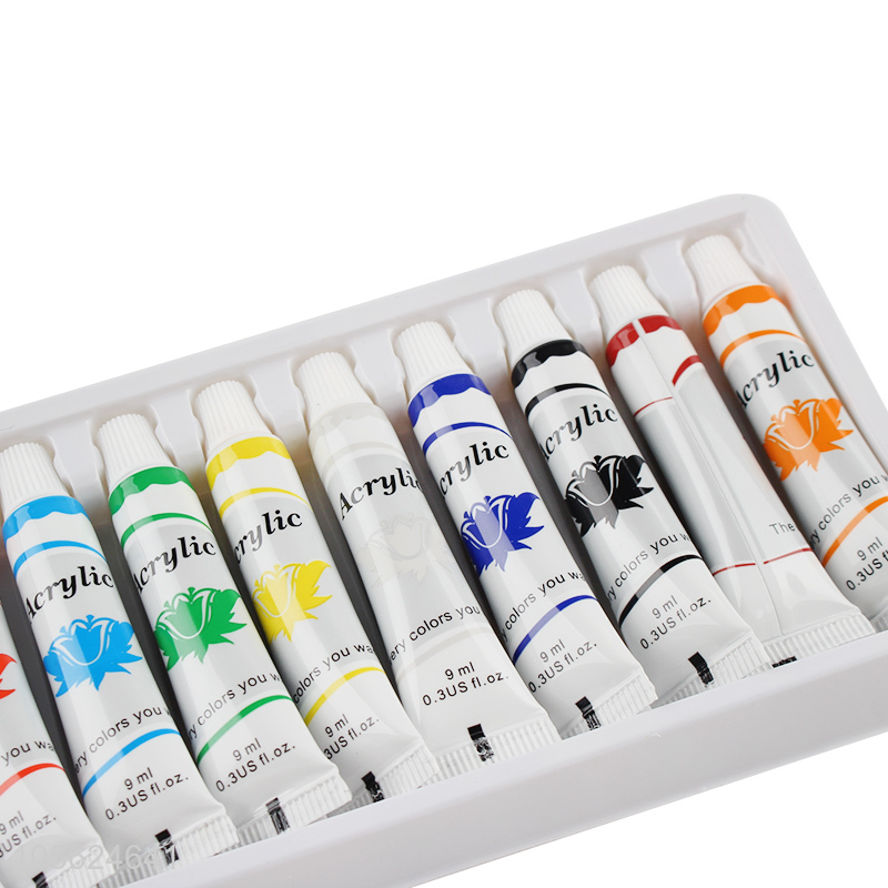 High quality 12pcs 9ml non-toxic acrylic paints for student kids
