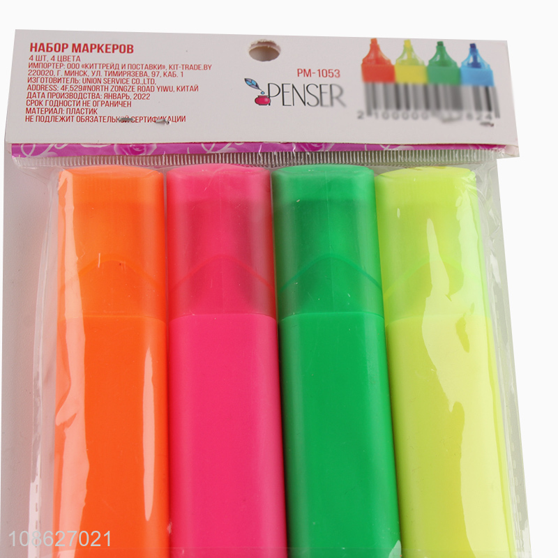 Most popular multicolor 4pieces highlighter pen for stationery