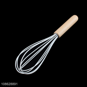 Good quality food grade silicone egg whisk with wooden handle