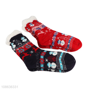 Hot product winter fleece lined anti-slip home slipper socks