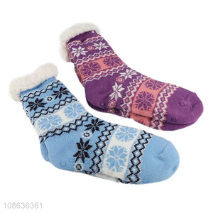Wholesale winter fleece lined anti-skid indoor socks slipper socks