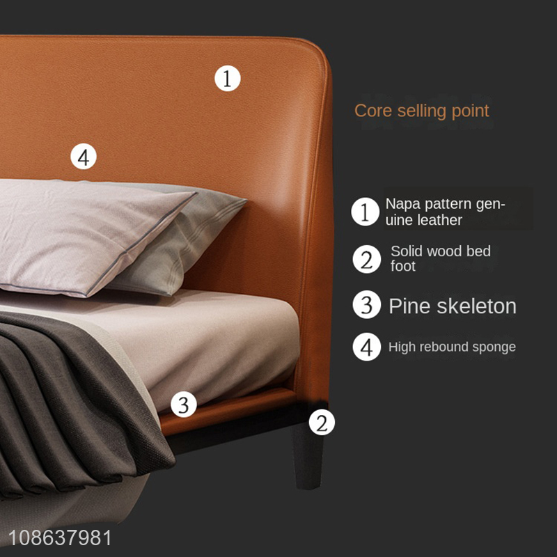 Hot selling bedroom furniture Italian design wooden frame leather bed