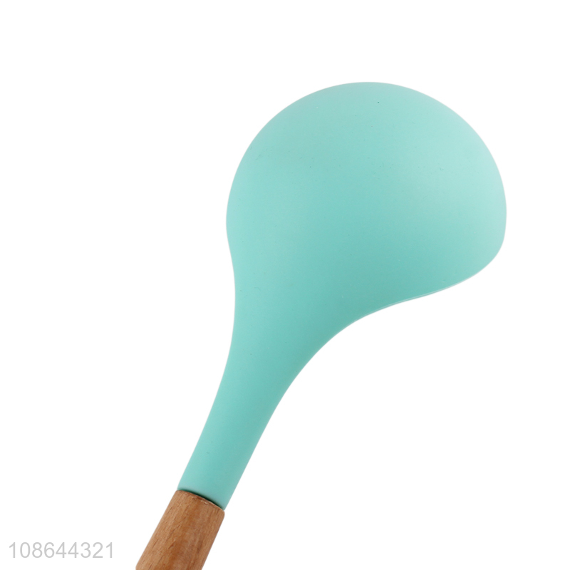 Wholesale silicone soup spoon with wooden handle kitchen cooking tool