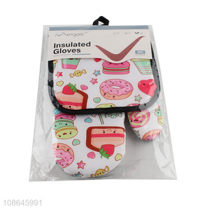 Good price heat resistant polyester oven mitt and pot holdes sets