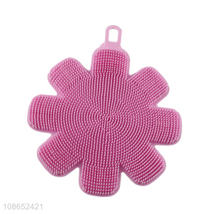 Wholesale  flower shape double sided silicone pot brush dish scrubber