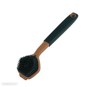 Hot sale wooden handle soft slicone pot brush kitchen cleaning brush
