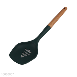 Good price wooden handle nonstick nylon slotted spatula for frying