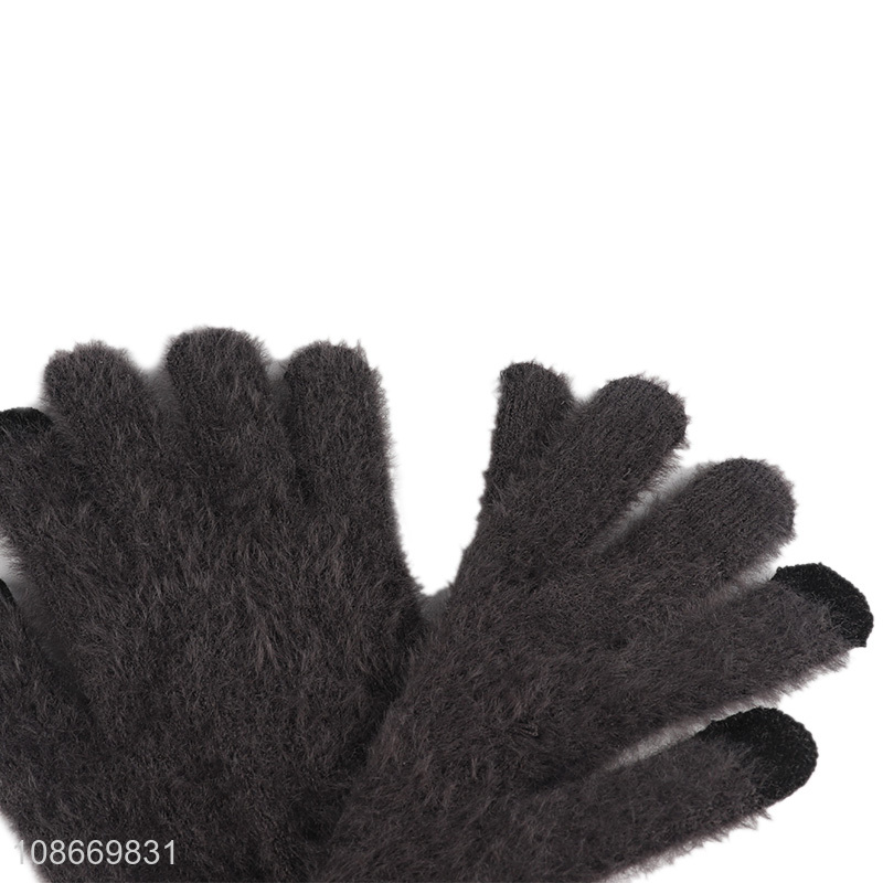 Hot sale womens knit gloves full finger fluffy winter warm gloves