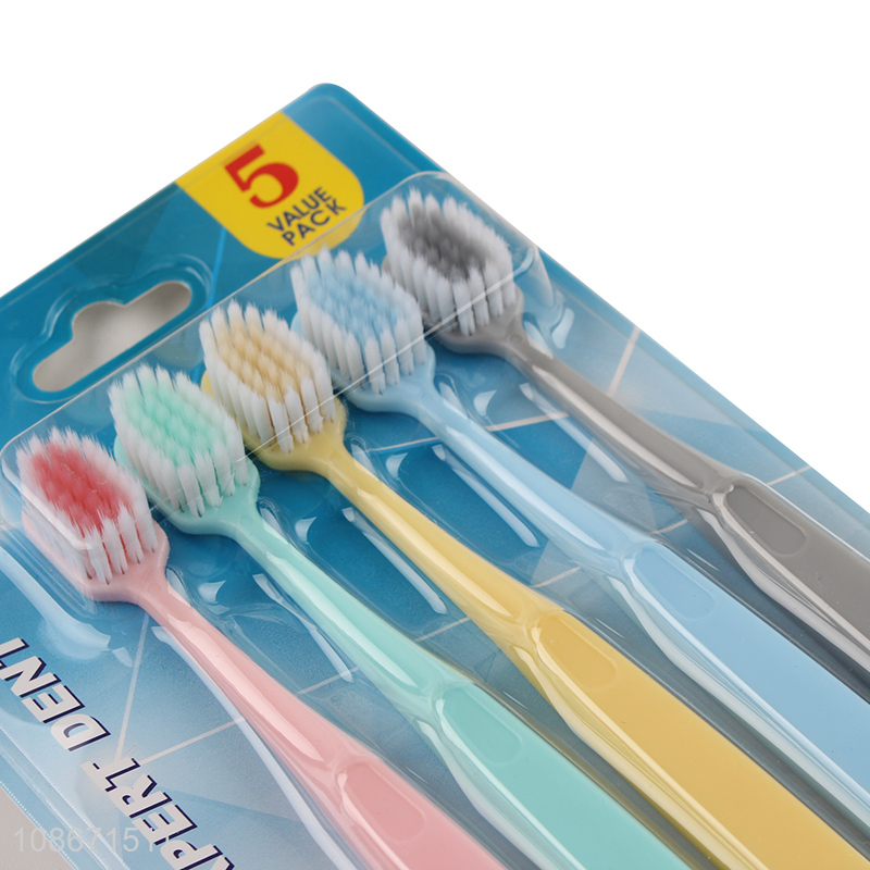 Good quality 5 pieces soft bristle toothbrush with anti-skid handle