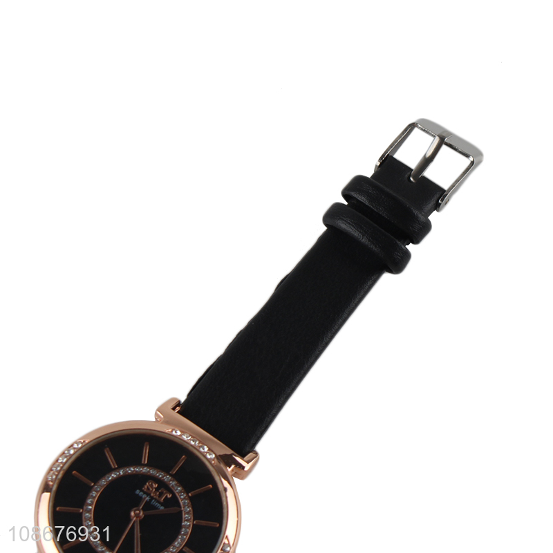 New arrival stylish pu leather strap diamond dial watch for women