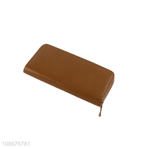 Online wholesale solid color pu leather <em>purse</em> long wallet for <em>women</em>