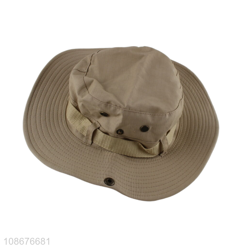 Wholesale outdoor wide brimmed fisherman bucket hat with strings for adults