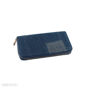 New products zippered denim <em>wallet</em> cloth clutch purse for <em>women</em>