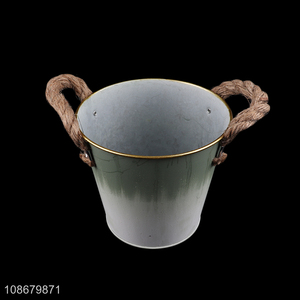 Wholesale iron garden flower bucket metal garden planter with rope handle