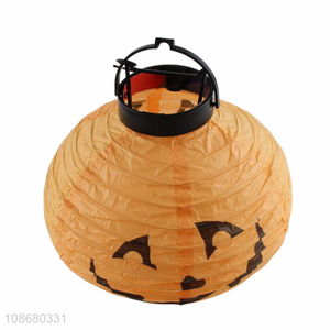 Wholesale Halloween decoration paper pumpkin <em>lantern</em> hanging led light <em>lantern</em>