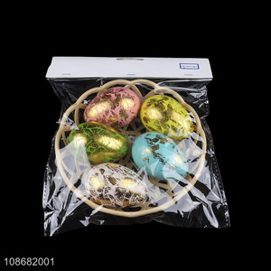 Hot selling 5pcs metallic foam Easter eggs and hollowed-out basket set