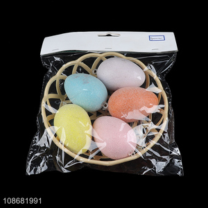 Good quality 5pcs colorful foam Easter eggs and basket set for decor