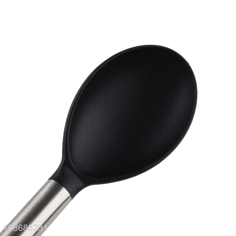 Hot selling heat resistant nylon cooking basting spoon with wooden handle