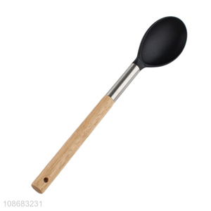 Hot selling heat resistant nylon cooking basting spoon with wooden handle