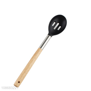 Good price non-stick slotted nylon basting spoon with wooden handle