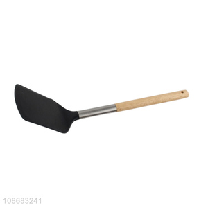 Wholesale non-stick heat resistant nylon kitchen spatula with wooden handle